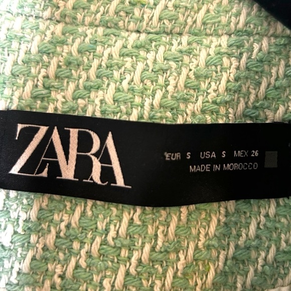 Zara Green White Tweed Textured Long Blazer-Small - Picture 7 of 15